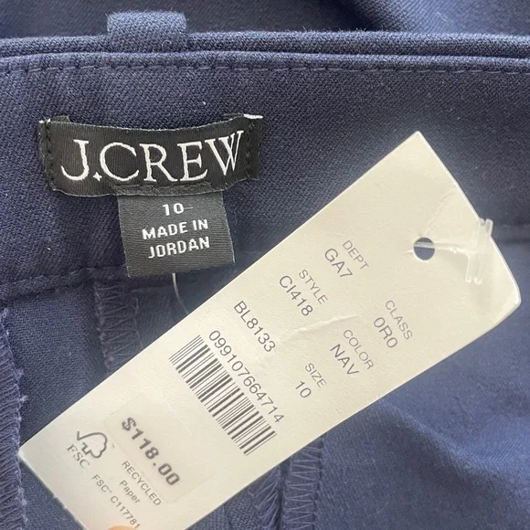 J. Crew Kaya Pant in Bi-Stretch Cotton Blend - Navy - 10 - NWT - Picture 9 of 11